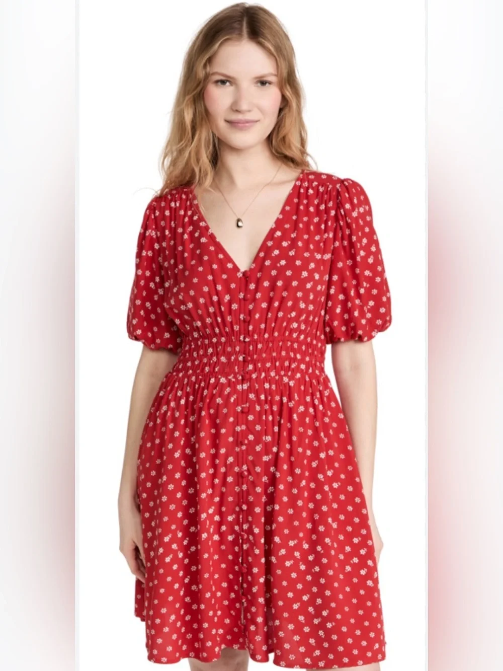 MADEWELL Puff Sleeve Buttonfront Retro Mini Dress In Bandana Red Medium - C1-100